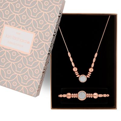 Rose gold glitter inlay necklace and bracelet set